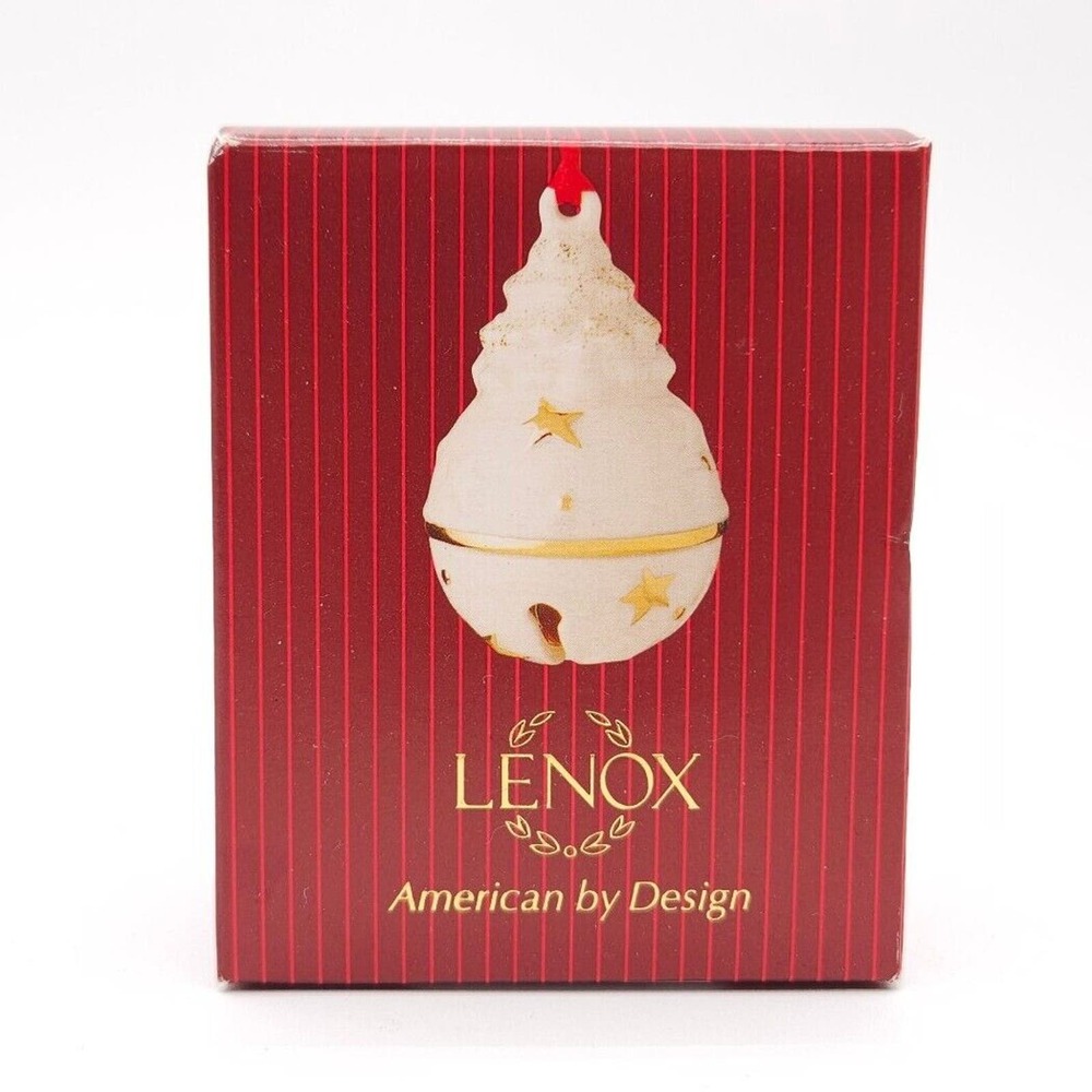 Lenox Just Jingles Tree Bell Christmas Holiday Small Ornament White Gold‎